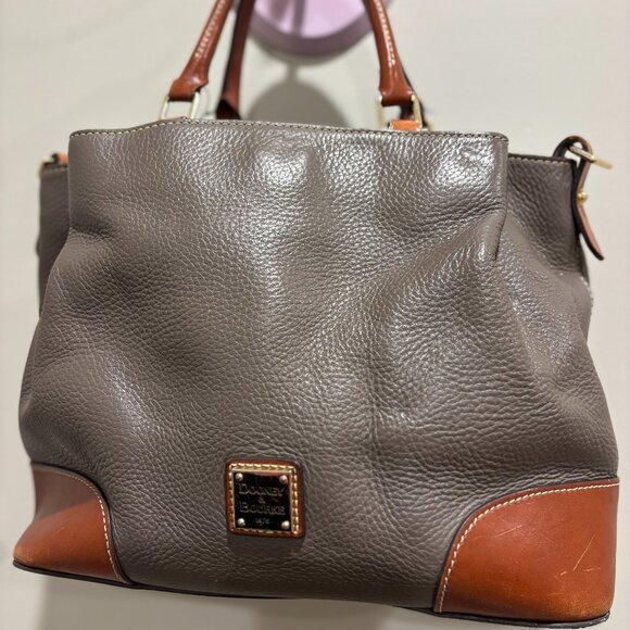 DOONEY & BOURKE Gray Pebble grain leather Brenna Satchel bag purse Elephant EUC - Picture 1 of 9